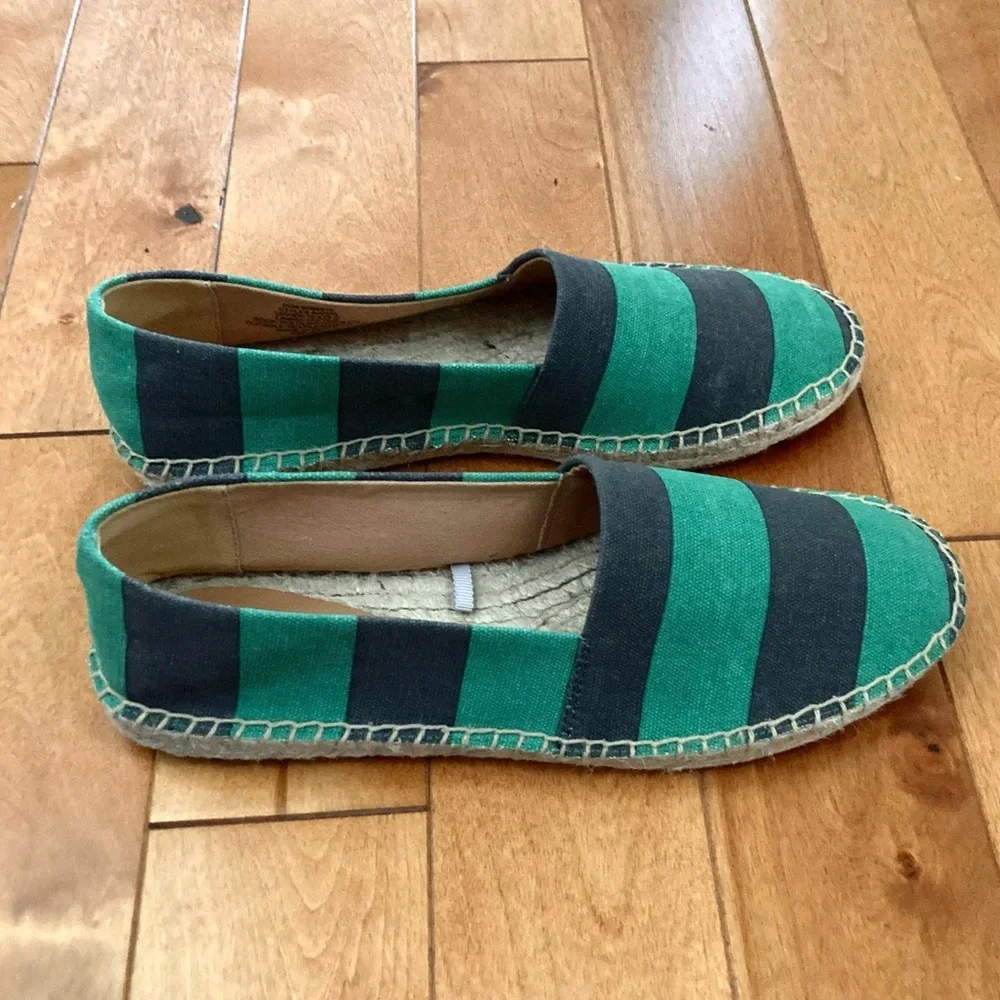 NWOT J.Crew STRIPED CANVAS SLIP-ON ESPADRILLES Green Stripe Size 8.5